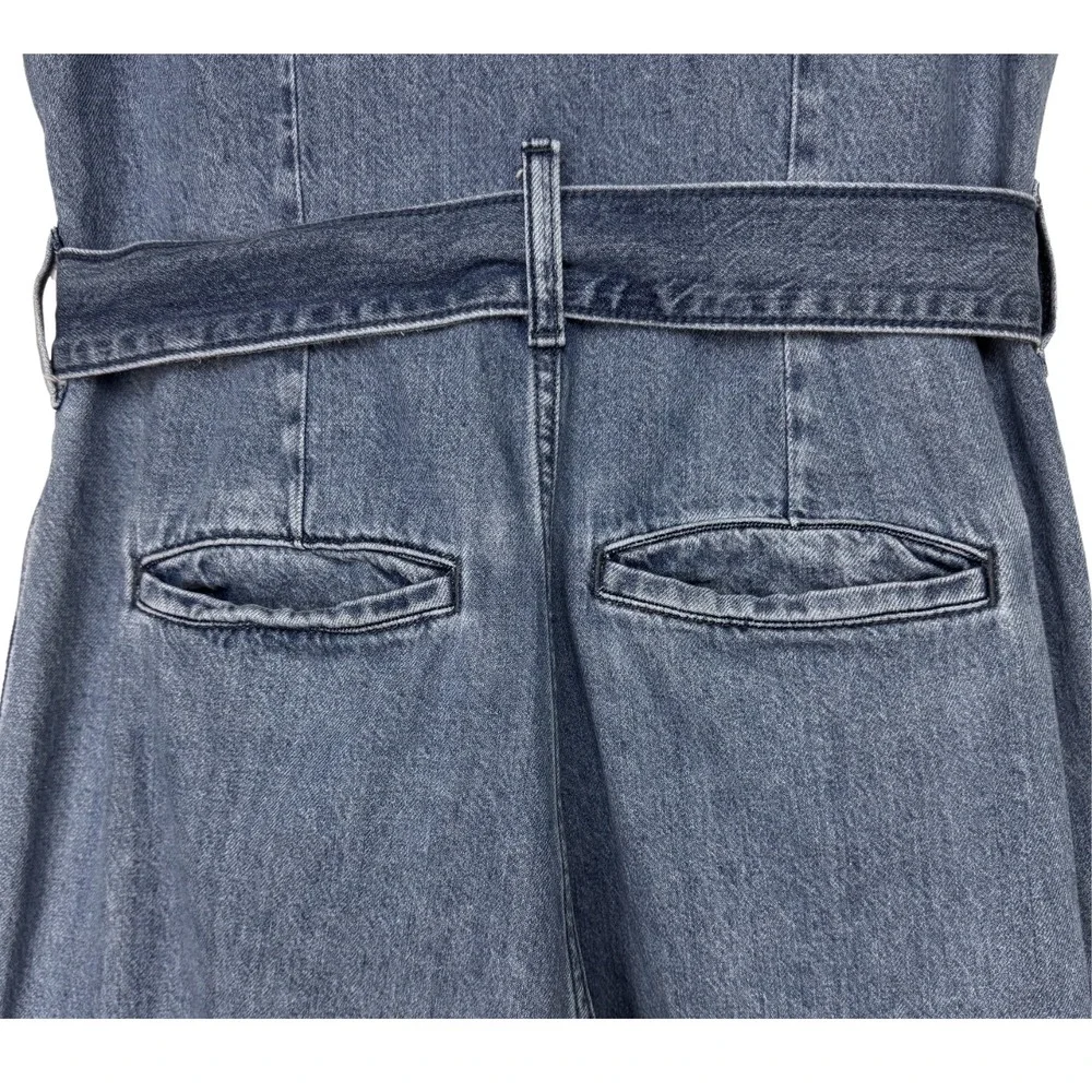 Sleeveless Denim Jumpsuit with Belt - Blue - Picture 5 of 12